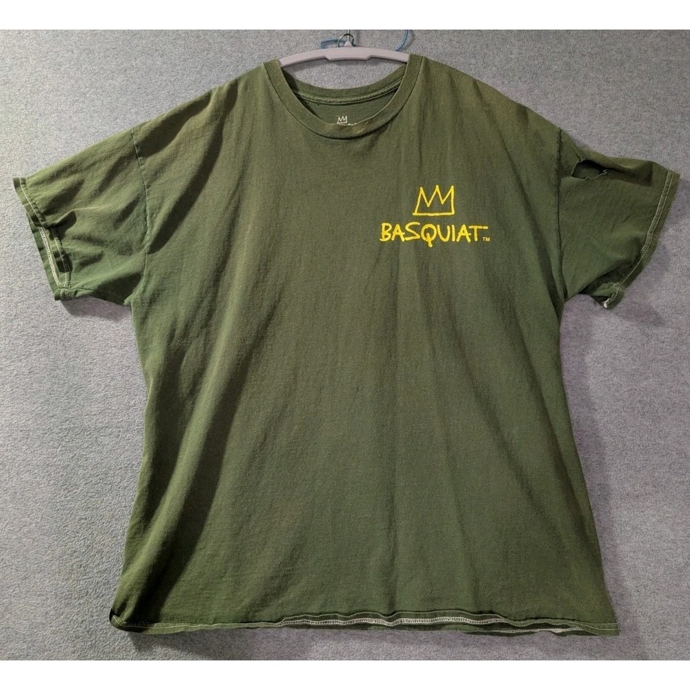 Jean-Michel Basquiat Graphic‎ T Shirt XL Olive Green Distressed Art Tee Fade